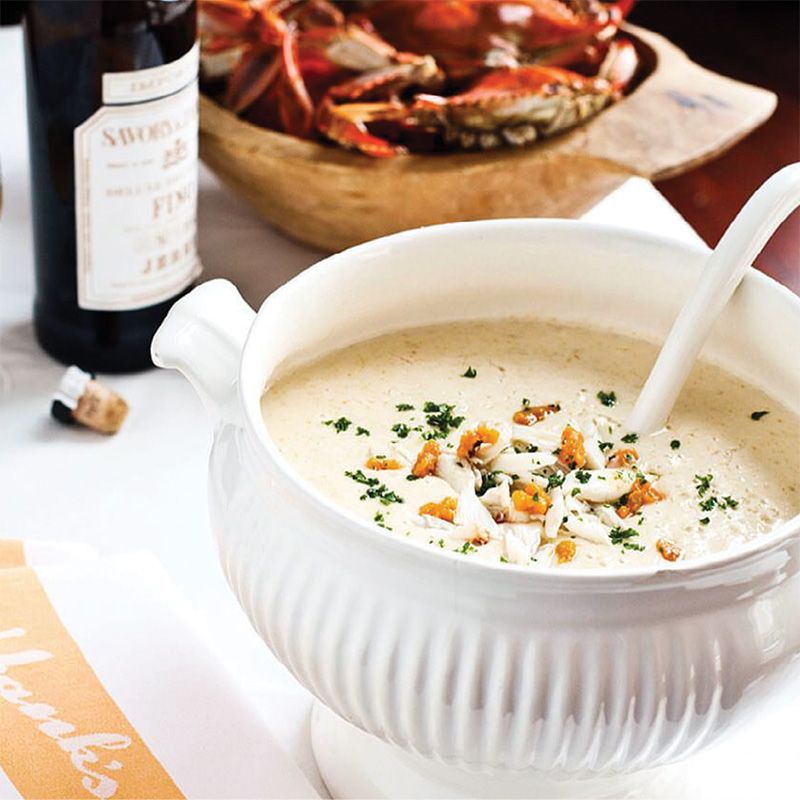 Charleston's signature dishes The menu is presented in a prix-fixe format of three to six courses. Dishes include She-Crab Soup, Pan-Roasted Sea Scallops, Magret of Duck, and Grilled Berkshire Pork Chop.